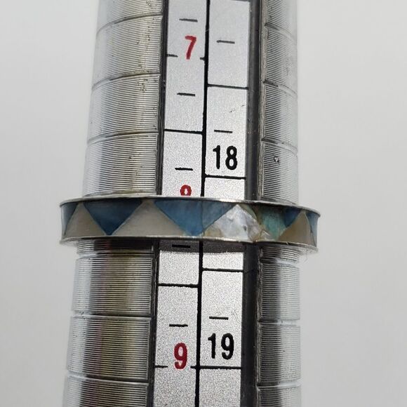 Blue & White Mother Of Pearl Inlay Ring - Picture 5 of 5